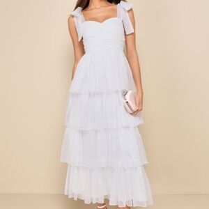 Lulus Radiant Arrival Shiny White Organza Tiered Tie-strap Maxi Dress - Size S